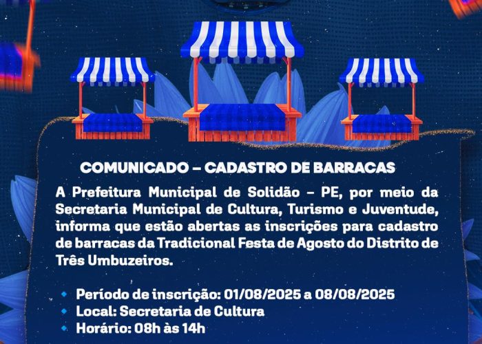 Inscrições para cadastro de barracas da Festa de Agosto de Três Umbuzeiros estão abertas