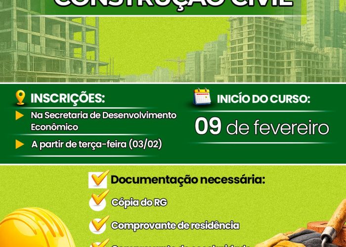 Prefeitura de São José do Egito abre inscrições para Curso Básico de Construção Civil