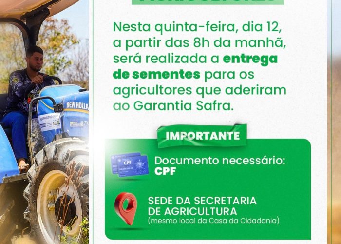 Entrega de sementes do Garantia-Safra acontece nesta quinta-feira em Juru (PB)
