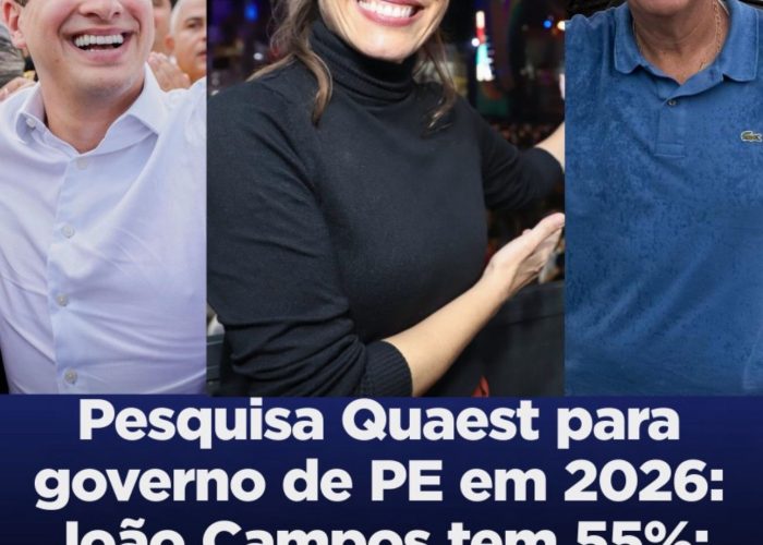 Genial Quaest: João Campos tem 55% e lidera pesquisa ao governo de PE, Raquel Lyra tem 24% e Gilson Machado, 6%